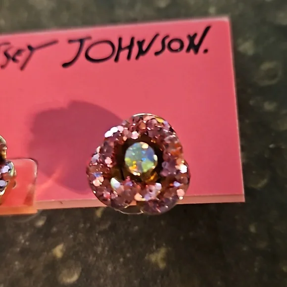 Betsey Johnson Pink Rhinstone Aurora Borelis Pierced Earrings - Picture 3 of 3